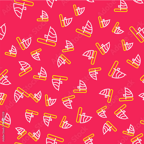 Line Windsurfing icon isolated seamless pattern on red background. Vector