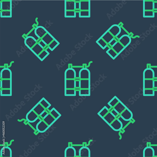 Line Aqualung icon isolated seamless pattern on blue background. Oxygen tank for diver. Diving equipment. Extreme sport. Diving underwater equipment. Vector