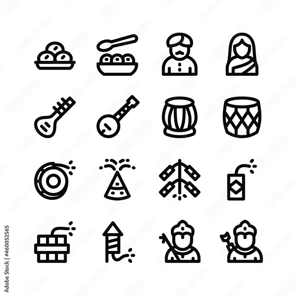 Simple Set of Diwali Related Vector Line Icons. Contains Icons as Indian Man, Woman, Sitar and more. Simple Set of Diwali Related Vector Line Icons. Contains Icons as Indian Man, Woman, Sitar and more.