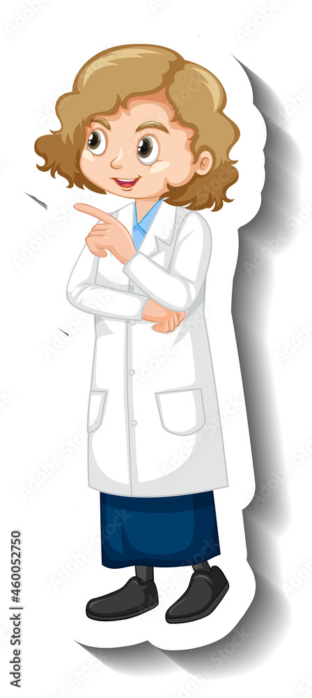 A girl in science gown cartoon character sticker A girl in science gown cartoon character sticker