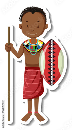 African tribal man cartoon character sticker