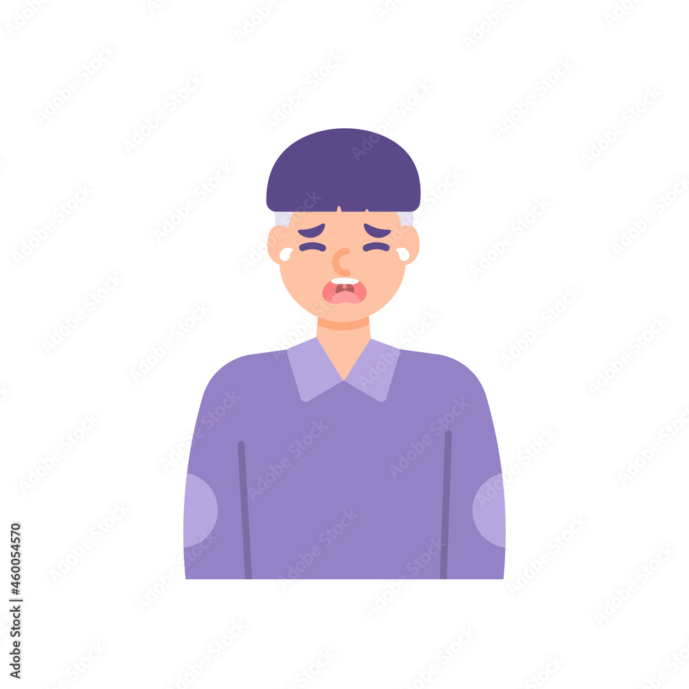 illustration of the expression of a man who cries because he is sad. shed tears. facial expression. flat cartoon style. vector design