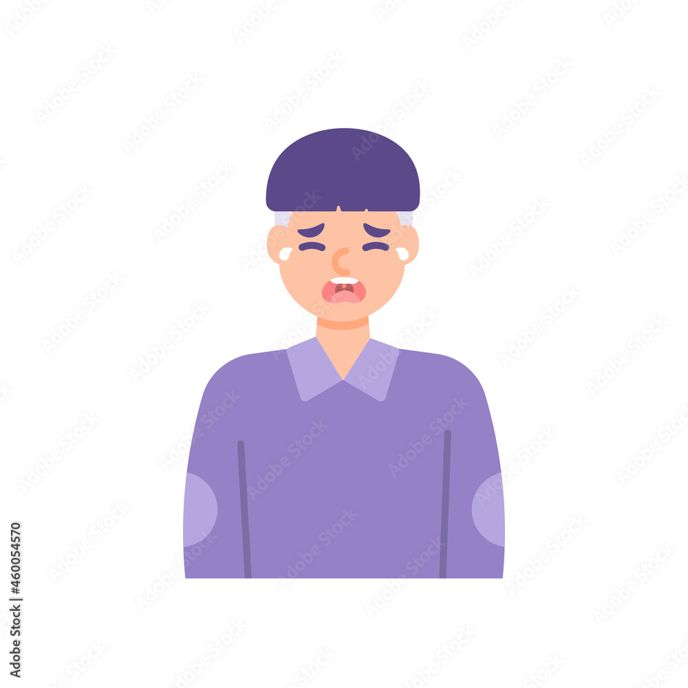 illustration of the expression of a man who cries because he is sad. shed tears. facial expression. flat cartoon style. vector design illustration of the expression of a man who cries because he is sad. shed tears. facial expression. flat cartoon style. vector design