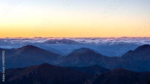 Sunset over High Tatras Mountains national park in Slovakia 