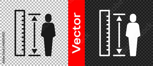 Black Measuring height body icon isolated on transparent background. Vector