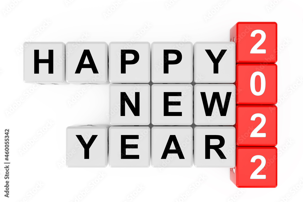 New 2022 Year concept. Happy New Year 2022 Sign as Crossword Blocks. 3d Rendering New 2022 Year concept. Happy New Year 2022 Sign as Crossword Blocks. 3d Rendering