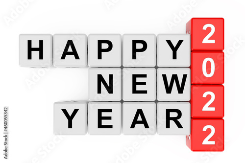 New 2022 Year concept. Happy New Year 2022 Sign as Crossword Blocks. 3d Rendering