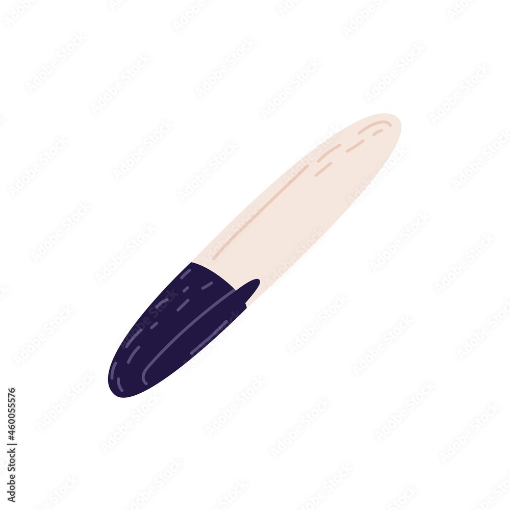 Highlighter or whiteboard marker pen. Plastic fine liner closed with cap. School object for highlighting and marking. Flat vector illustration isolated on white background Highlighter or whiteboard marker pen. Plastic fine liner closed with cap. School object for highlighting and marking. Flat vector illustration isolated on white background