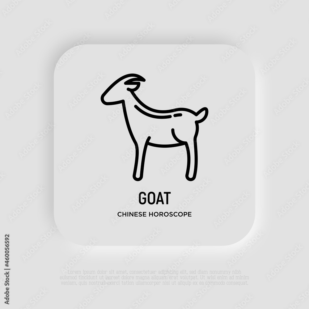 Cartoon goat thin line icon. Modern vector illustration for Chinese horoscope.