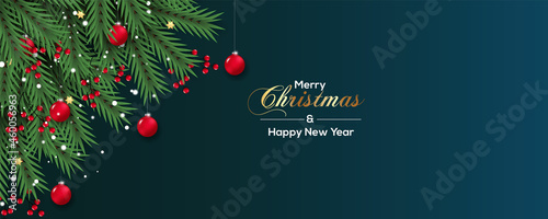 Christmas banner decoration with berries  pine branch  and red ball concept