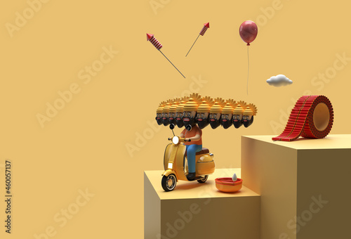 3D Render Dussehra Celebration - Pen Tool Created Clipping Path Included in JPEG Easy to Composite. photo