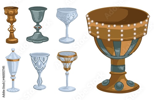 Goblet of gold and glass, decorated cups and mugs