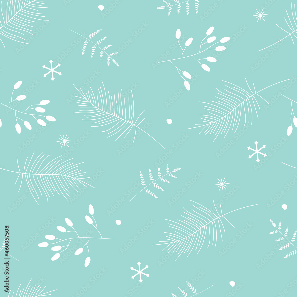 A set of seamless patterns. Cozy winter decoration twigs, Christmas tree, frosty ornament, snowflakes. Vector graphics. A set of seamless patterns. Cozy winter decoration twigs, Christmas tree, frosty ornament, snowflakes. Vector graphics.