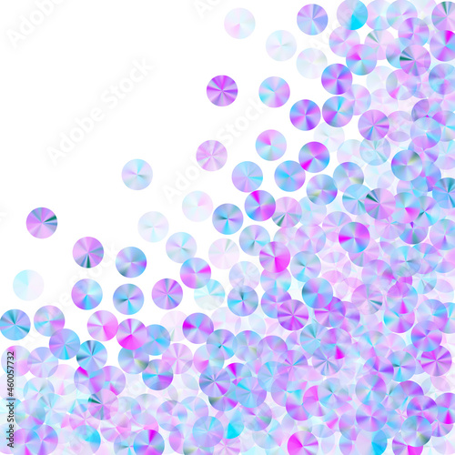 Iridescent tinsels confetti placer vector background. Glamour sparkling sequin elements holiday glitter top view. New Year confetti scatter glowing pattern.