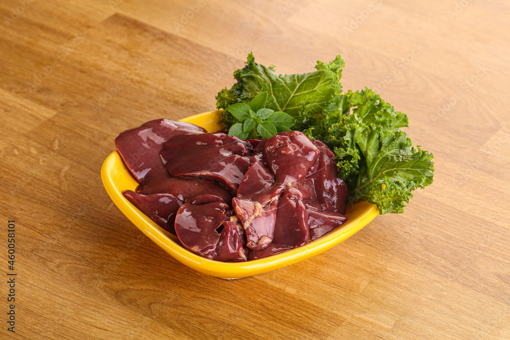 Raw chicken liver in the bowl