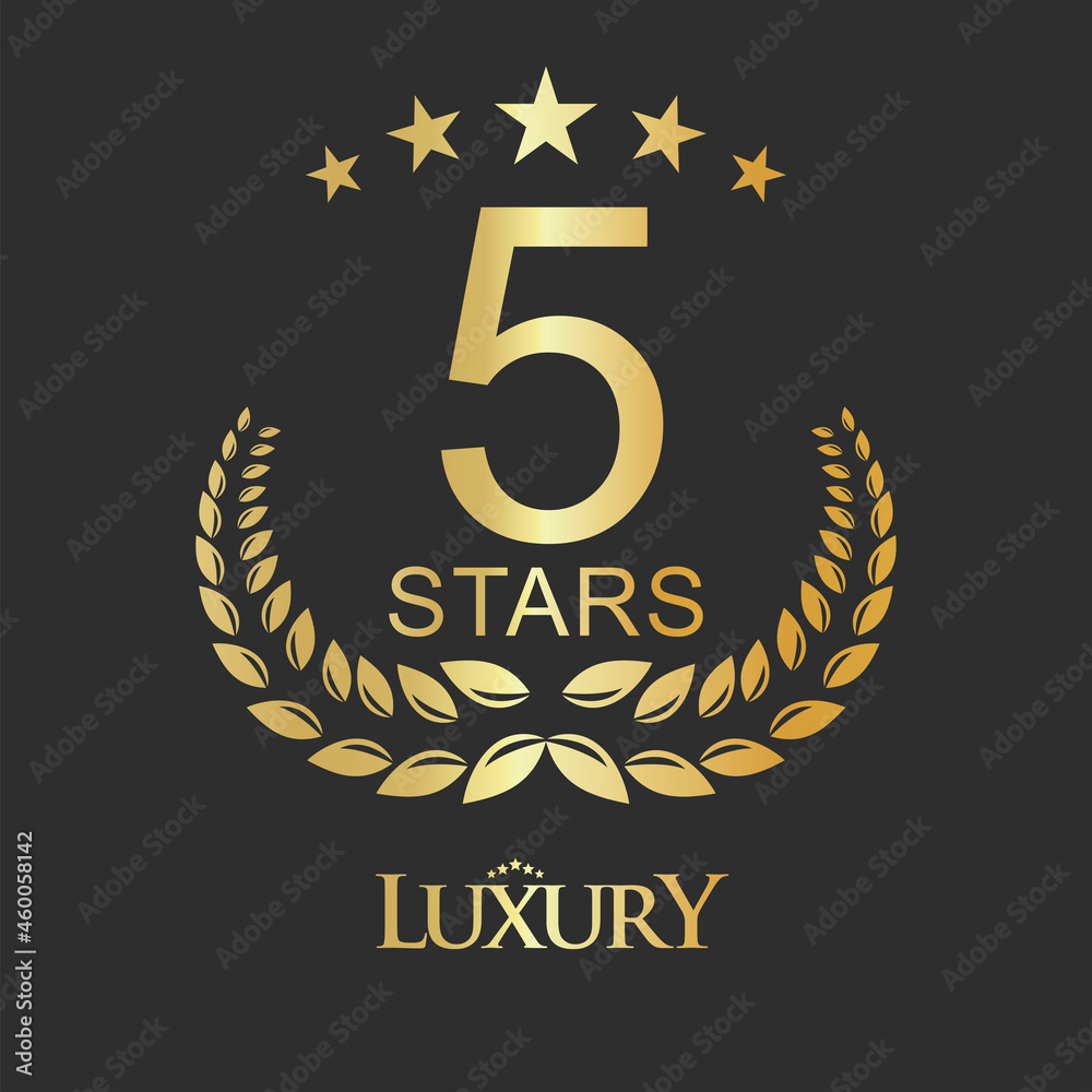 Fototapeta premium Golden five stars label luxury design for hotel hostel and apartment 