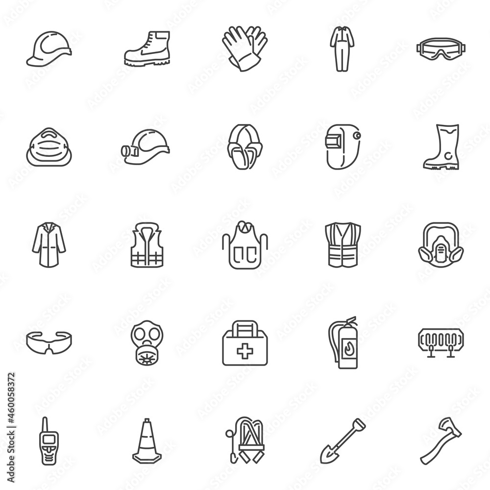 Safety equipment line icons set Safety equipment line icons set
