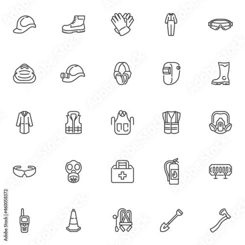 Safety equipment line icons set