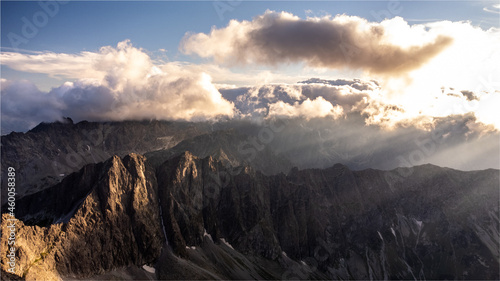 Sunset over High Tatras Mountains national park in Slovakia 