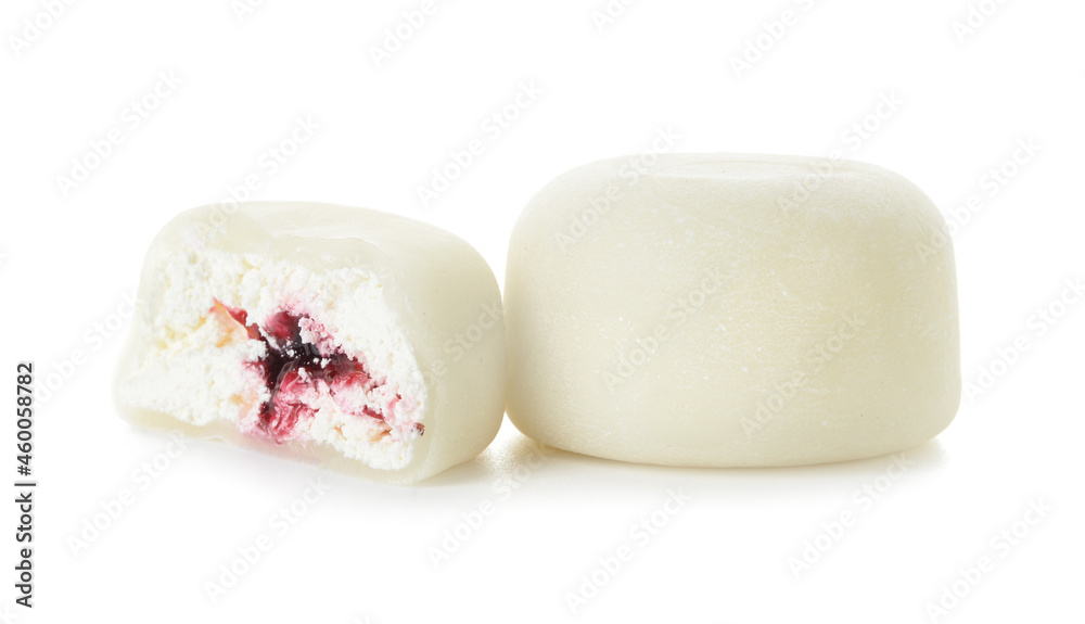 Tasty Japanese mochi on white background