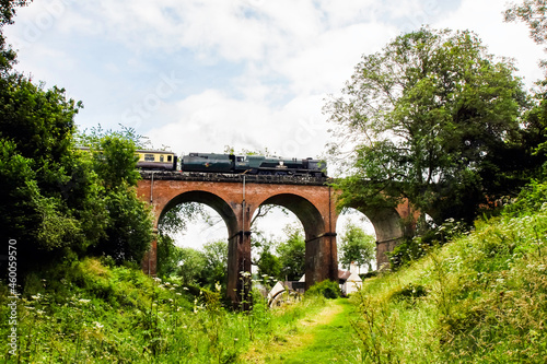 Steam train crossing the viaduct near Daniels Mill photo