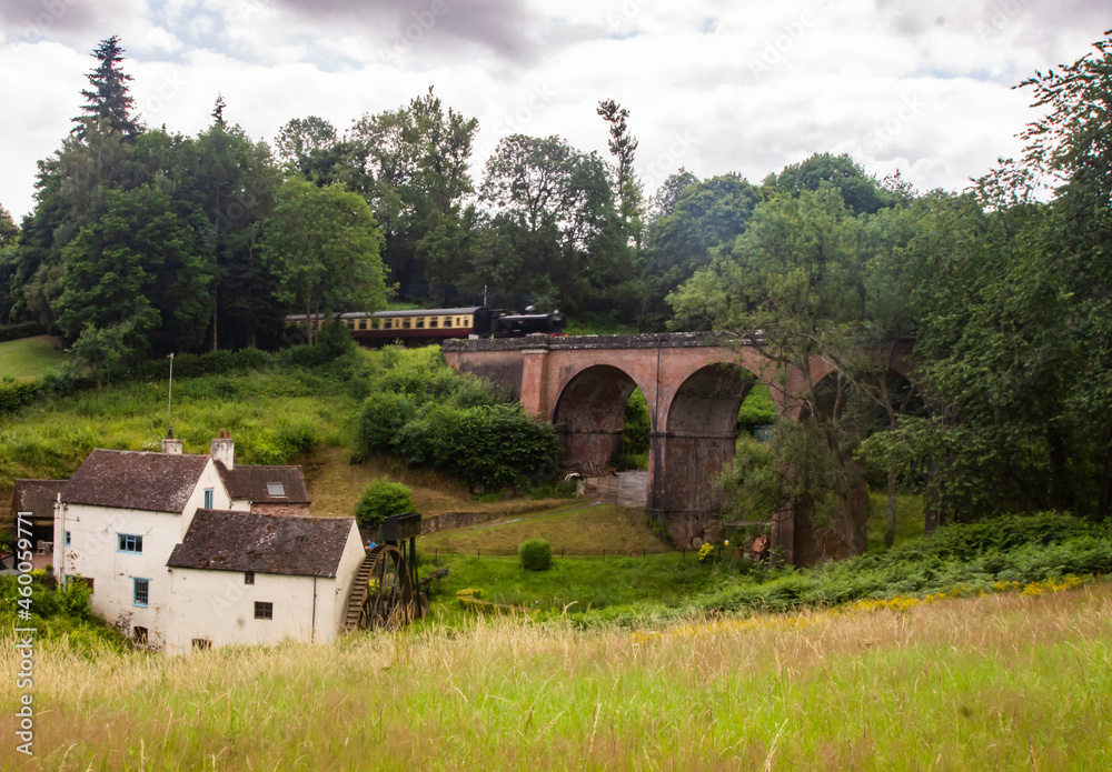 Steam train crossing the viaduct near Daniels Mill