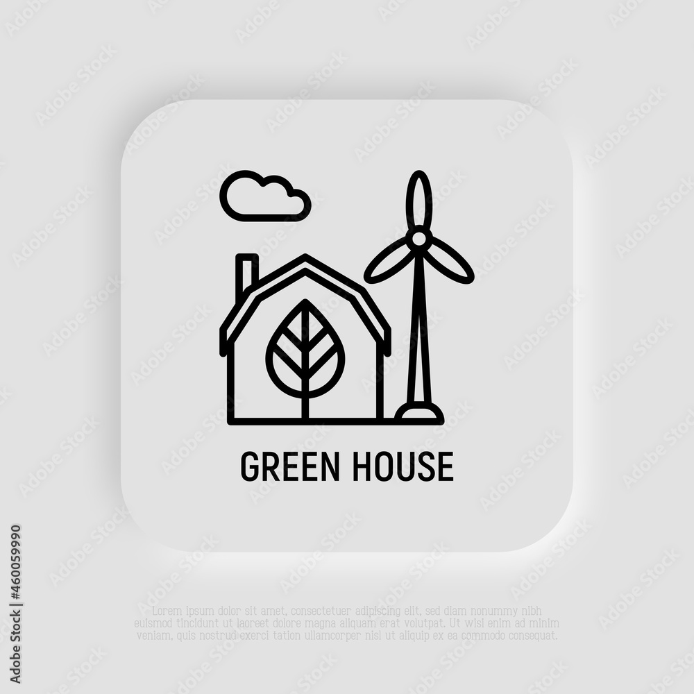 Green house and windmills thin line icon. Modern vector illustration. Green house and windmills thin line icon. Modern vector illustration.
