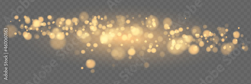 Shining bokeh isolated on transparent background. Golden bokeh lights with glowing particles isolated. Christmas concept