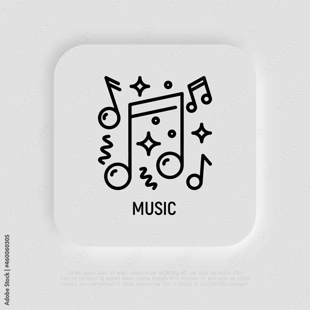 Music at party thin line icon. Modern vector illustration.