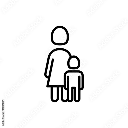 Single mother and child thin line icon. Modern vector illustration.