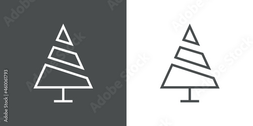 Logotipo lineal árbol de navidad abstracto con ramas en forma de triángulo en fondo gris y fondo blanco