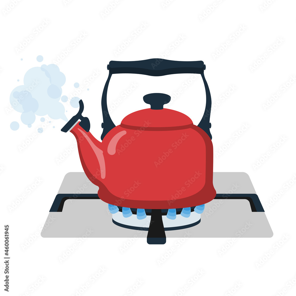 Boiling kettle. Boiling water. Kettle on gas flame. Evaporating water