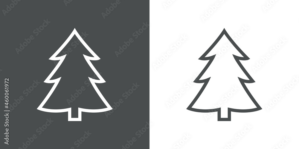 Logotipo lineal árbol de navidad con ramas en forma de triángulo en fondo gris y fondo blanco Logotipo lineal árbol de navidad con ramas en forma de triángulo en fondo gris y fondo blanco