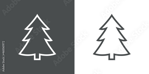 Logotipo lineal árbol de navidad con ramas en forma de triángulo en fondo gris y fondo blanco