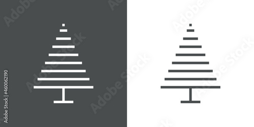 Logotipo lineal árbol de navidad abstracto con ramas en forma de triángulo en fondo gris y fondo blanco