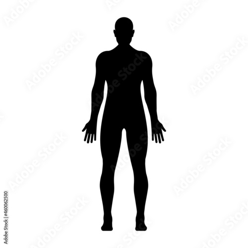 Black silhouette of a young man. Perfect figure of a person. Pictogram male. Glyph body. Vector illustration flat design. Isolated on white background. Caucasian athlete.