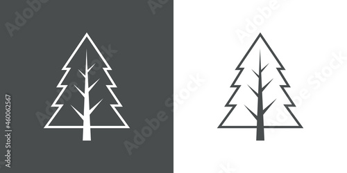 Logotipo lineal árbol de navidad abstracto con ramas en forma de triángulo en fondo gris y fondo blanco