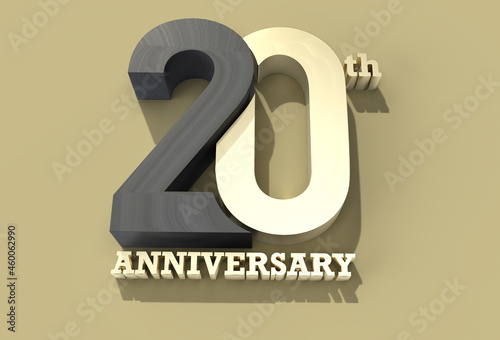 3D Render 20th Years Anniversary Celebration - Pen Tool Created Clipping Path Included in JPEG Easy to Composite. photo