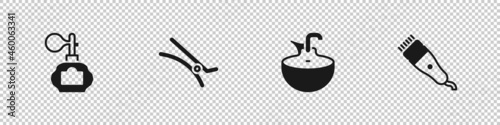 Set Aftershave, Hair clip, Washbasin and Electrical hair clipper icon. Vector