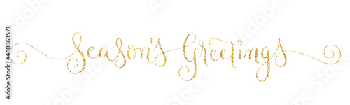 SEASON'S GREETINGS gold glitter vector brush calligraphy banner on white background