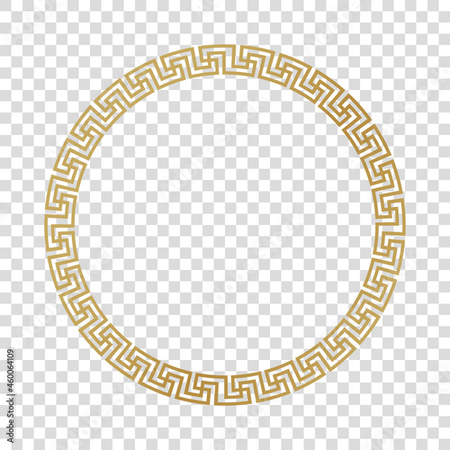 Greek gold frame, circle meander pattern, vector. Round meander key.