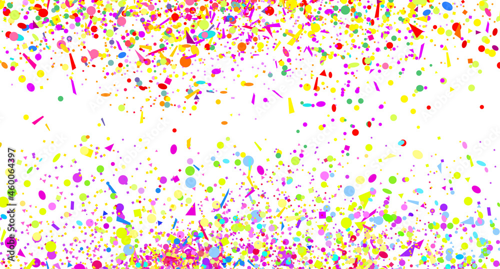 Confetti. Explosion. Texture with random geometric elements on white. Geometric background. Pattern for design. Print for polygraphy, posters, t-shirts and textiles. Greeting cards