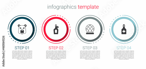 Set Beaver animal, Bottle of maple syrup, Montreal Biosphere and . Business infographic template. Vector