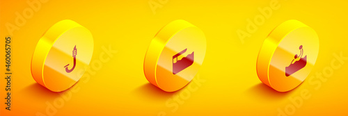 Set Isometric Snorkel, Diving board springboard and Water polo icon. Vector