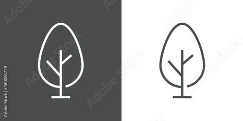 Logotipo lineal árbol abstracto con ramas en forma de óvalo en fondo gris y fondo blanco
