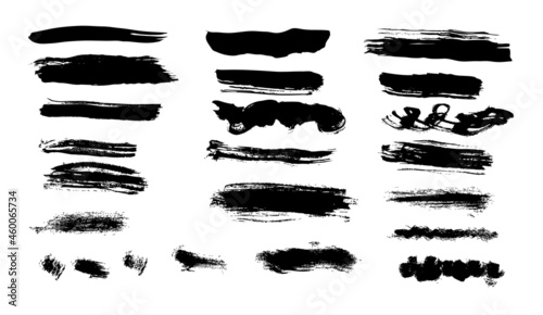 collection of abstract isolated black brush strokes
