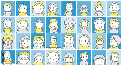 オンライン授業を受ける子どもたちの顔ギャラリー（笑顔・シンプル）