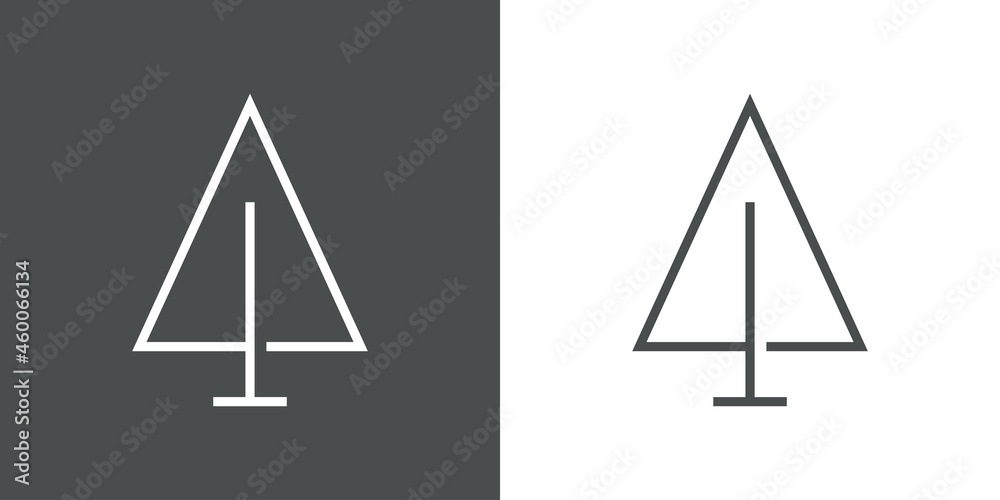 Logotipo lineal árbol abstracto con ramas en forma de triángulo en fondo gris y fondo blanco Logotipo lineal árbol abstracto con ramas en forma de triángulo en fondo gris y fondo blanco