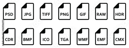 Image file formats icon. Set of line icons of different image formats. Image file icons. Vector illustration. photo