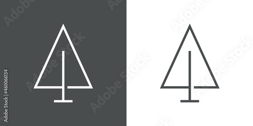 Logotipo lineal árbol abstracto con ramas en forma de triángulo en fondo gris y fondo blanco